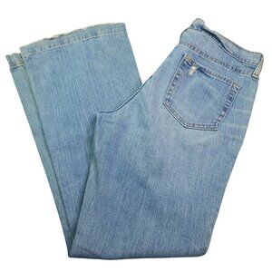 Gap Original Womens Long & Lean Flare Jeans 33 Light Wash Mid Rise Distressed